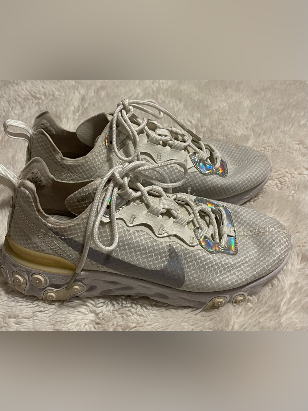 Nike React Element 55 White Iridescent Women Shoes CN0147-100 Size 6.5